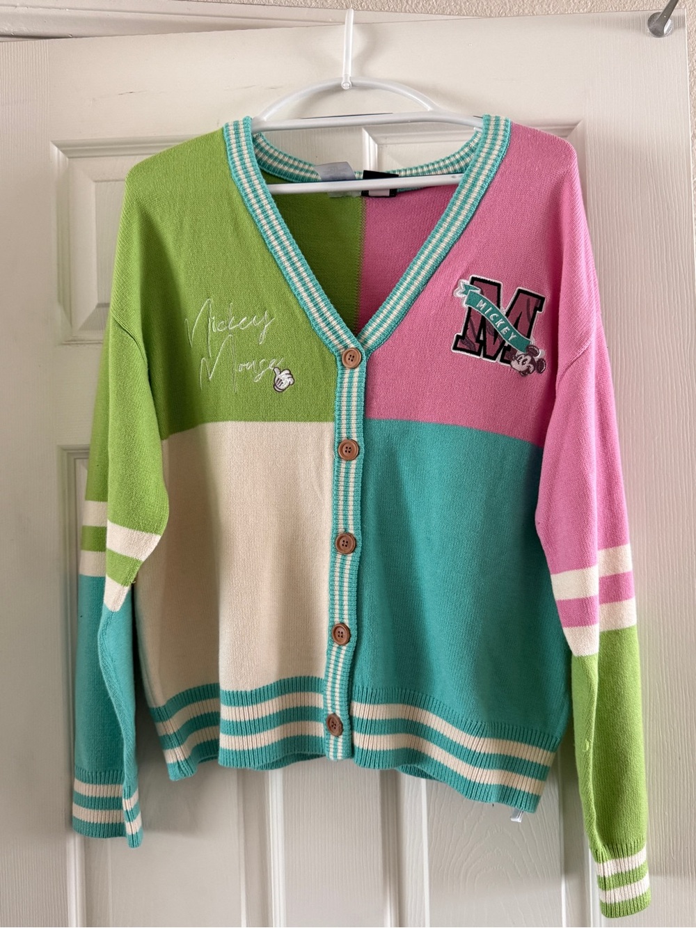 Her Universe Disney Mickey Colorblock Cardigan - Green, Pink, Teal, Cream